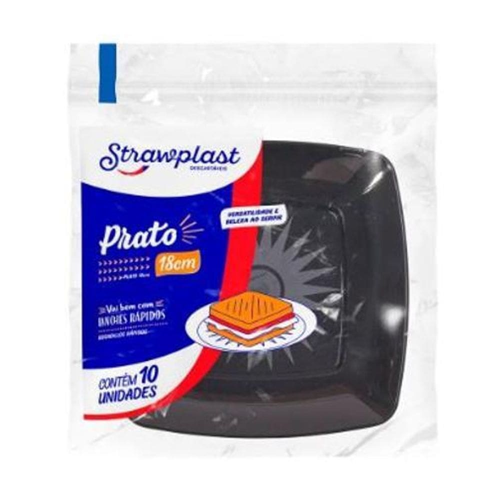 Prato De Acrílico Quadrado 18Cm Preto - 10 Unidades