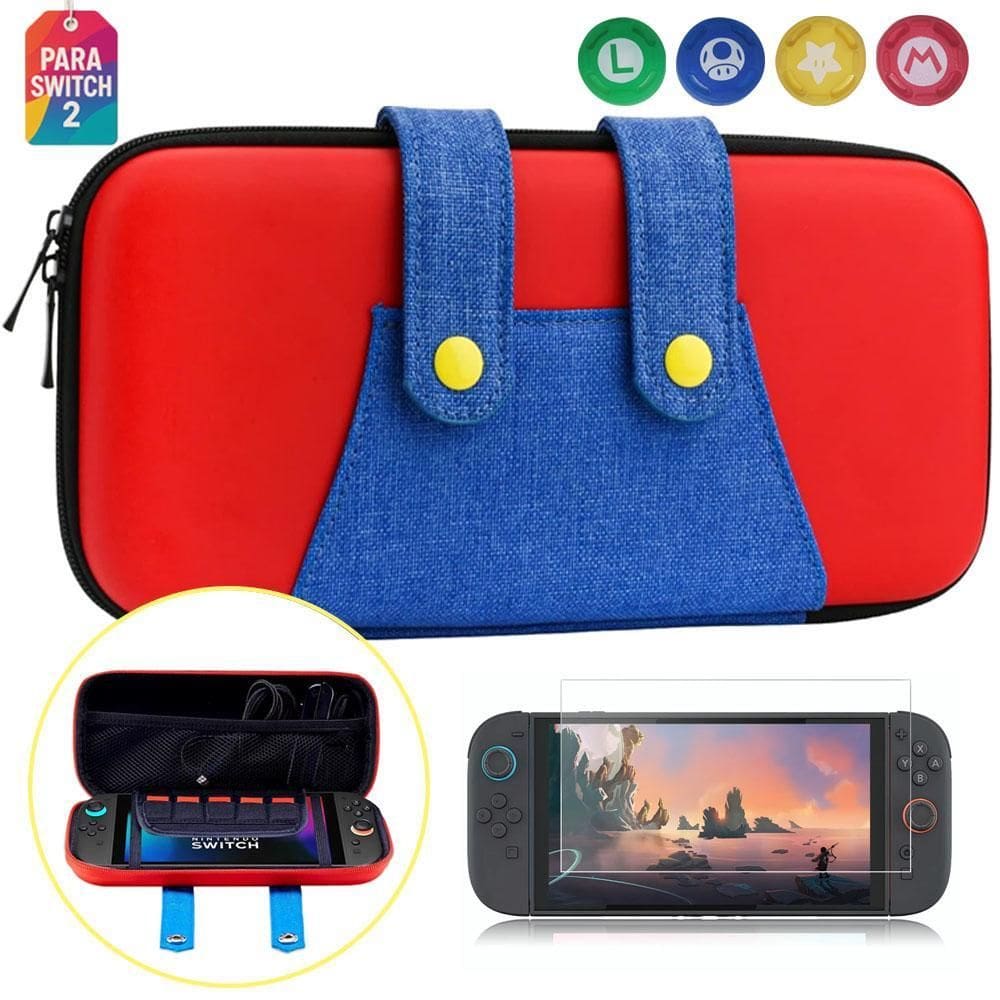Bolsa Case Nintendo Switch 2 Mario + Película Vidro + 4 Grip