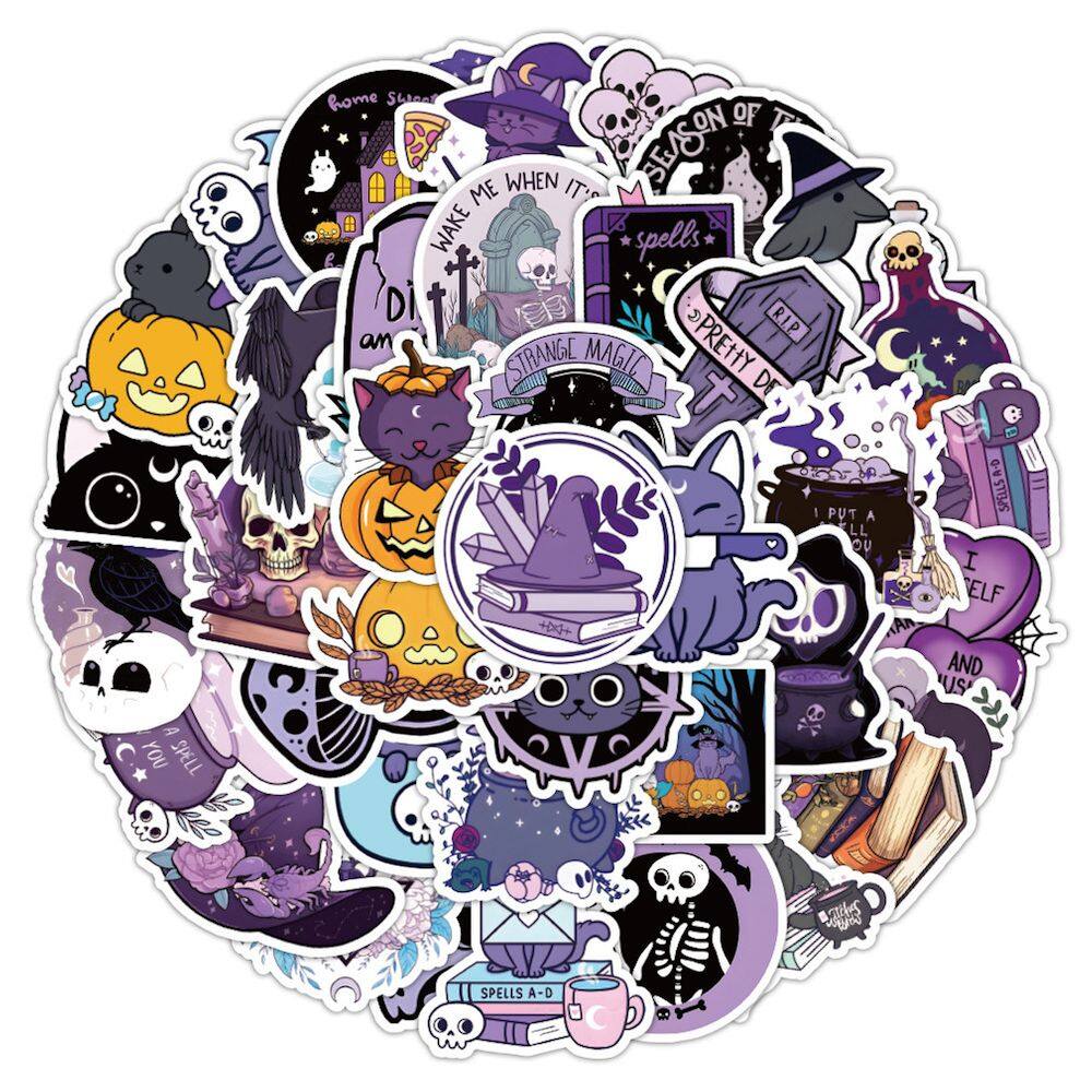 Pacote de adesivos Purple Magic Kitten Anime, 50 unidades para carro