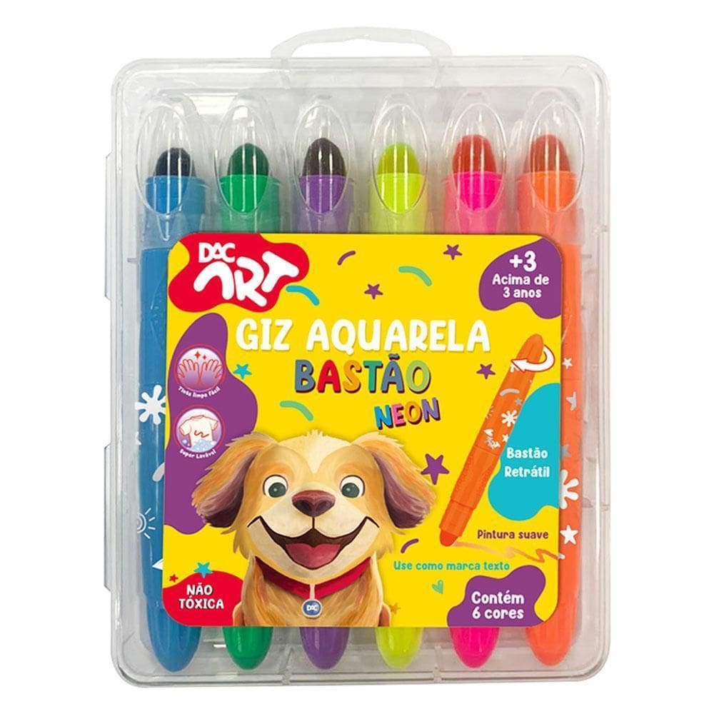 Giz De Cera Retrátil 6 Cores Neon Dac