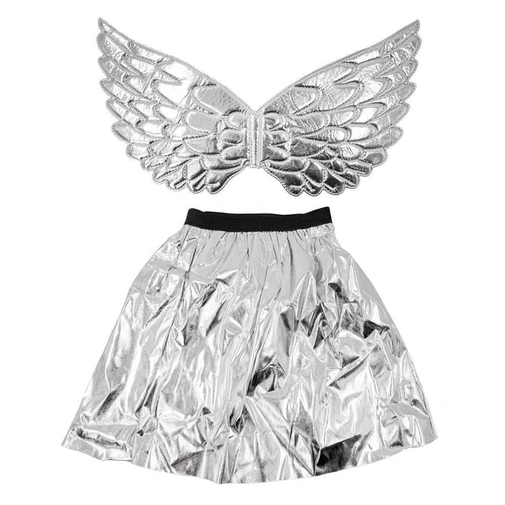 Fantasia Asa De Anjo Com Saia Infantil Prateado