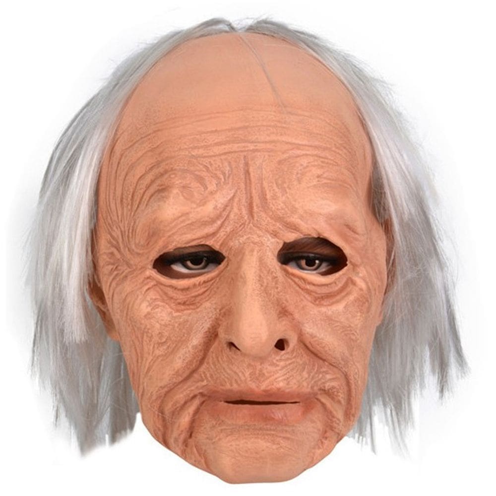 Máscara facial completa de látex Cosplay Headgear para avó de cabelos brancos