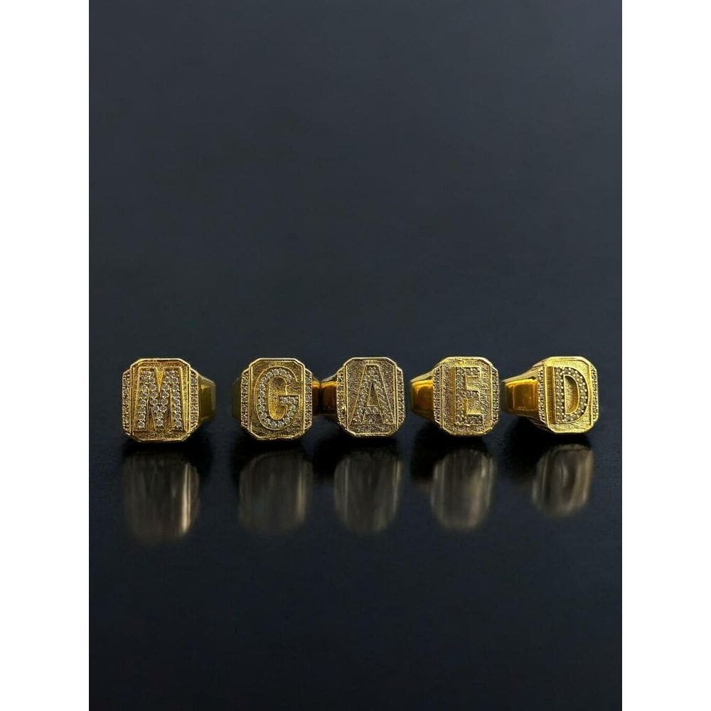 Anel Letras Cravejadas Ajustável Banhado A Ouro 18K Luxo