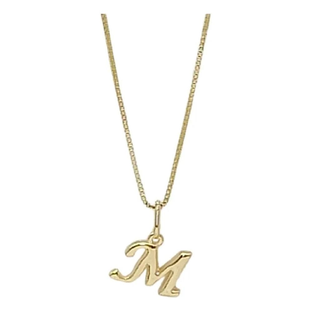 2X Colar Corrente Letra Lisa Inicial Presente Banhado Ouro 1