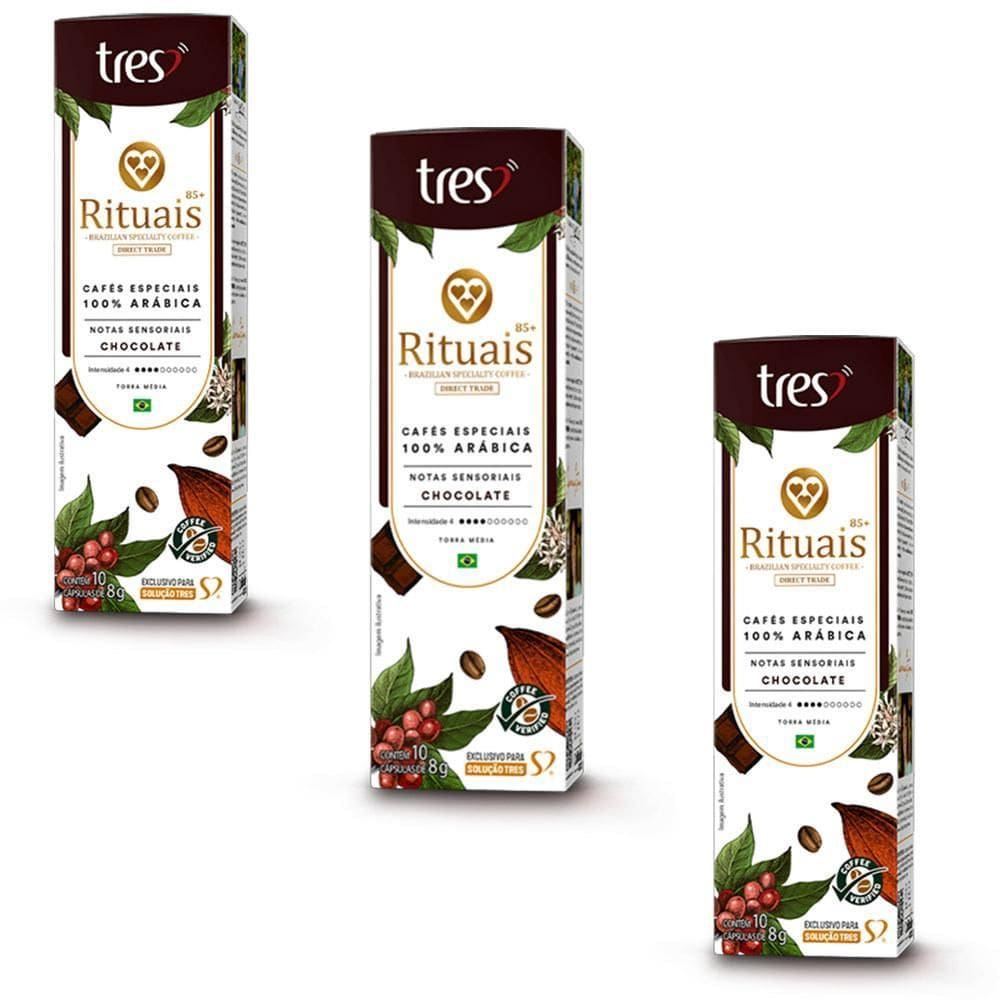 30 Cápsulas Café 3 Corações Rituais Chocolate