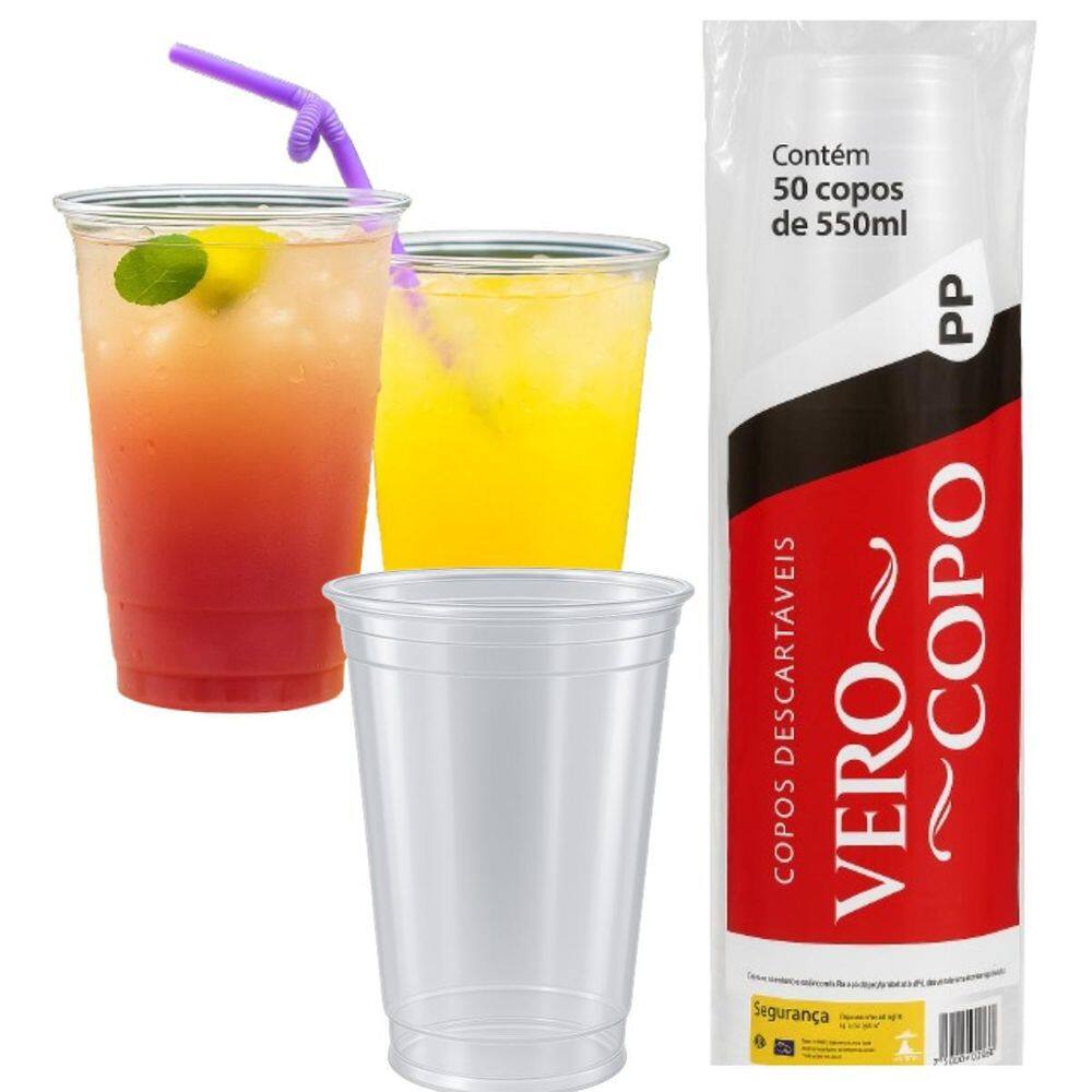 Copo Descartável 550Ml Liso Chop E Bebidas Com 50 Un.