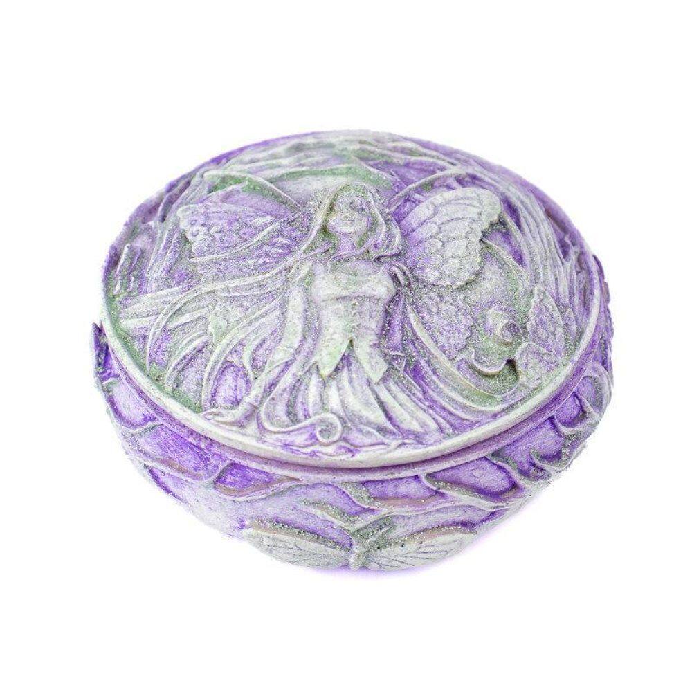 Porta Joias Fada Lilás 9 Cm Em Resina