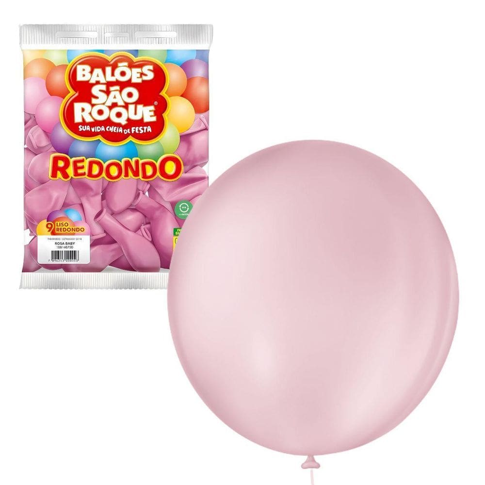Balão Bexiga Liso Rosa Baby 9` Redondo 50Un - São Roque