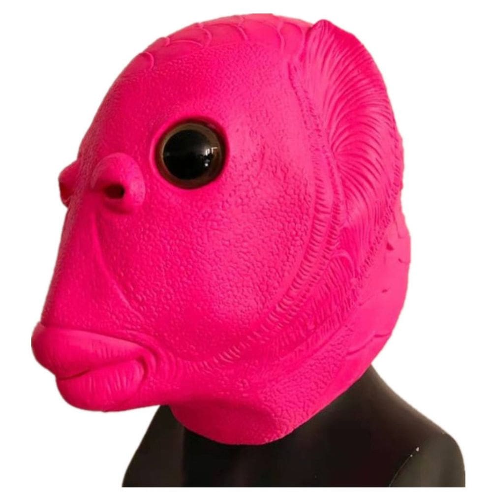Máscara facial completa de látex Cosplay Pink Fish Monster