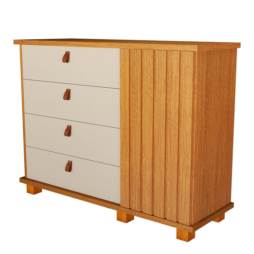 Cômoda Alta 4 Gavetas 1 Porta Ripada Thamirez