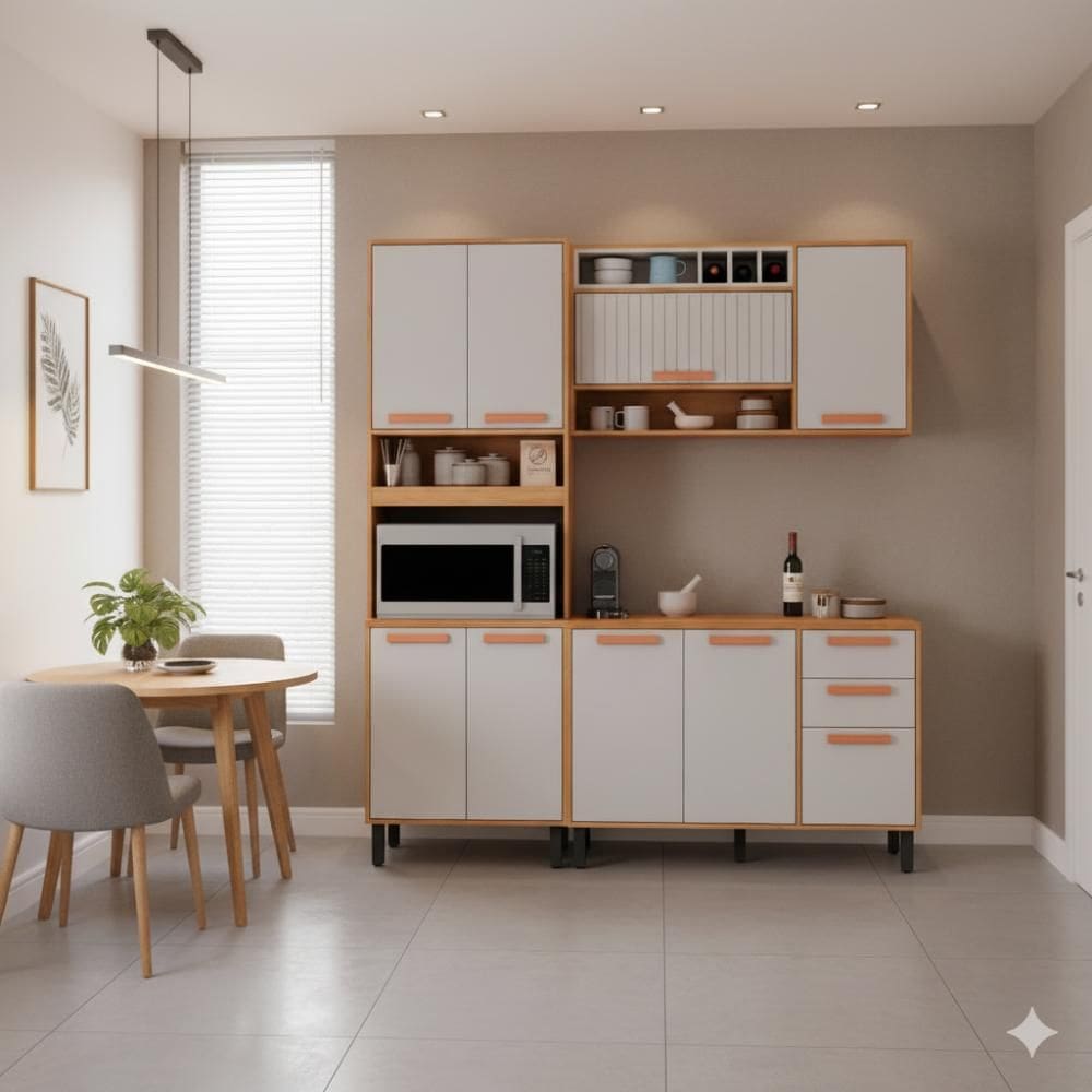 Cozinha Compacta 190cm em MDP Nápoles Off White  Itatiaia