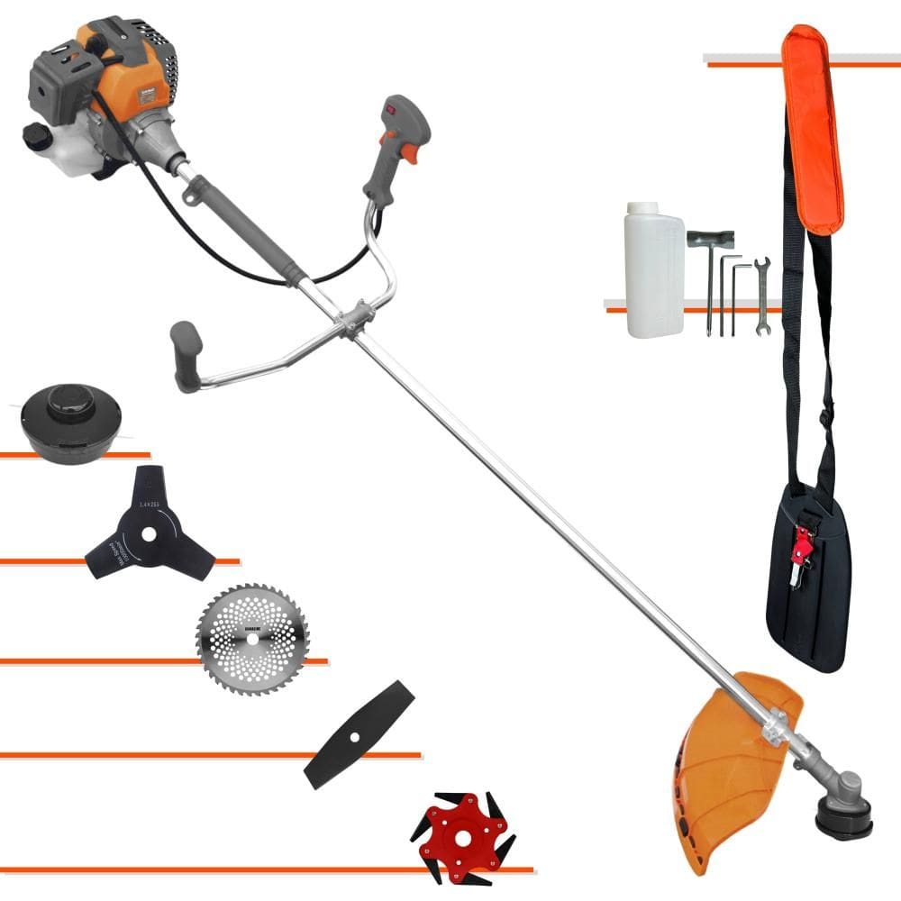 Roçadeira Profissional Tekna RL520P À Gasolina 2 Tempos 52cc 2HP 10.000rpm Multifuncional Completa Com Carretel de Nylon e 4 Lâminas de Corte