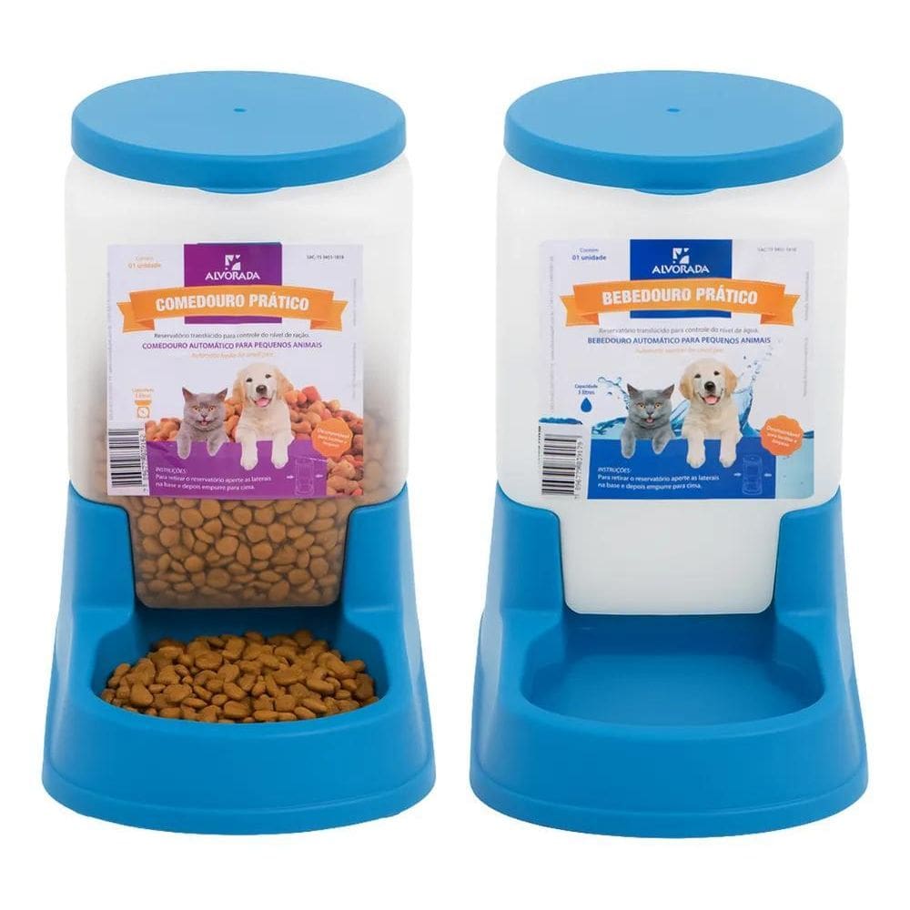 2X Kit Comedouro/Bebedouro Peq. Automático 3 Litros Cães Gat