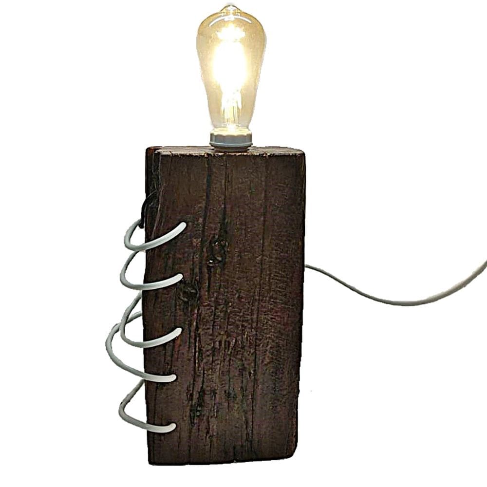 Luminária Rústica Mesa Madeira Demolição E27 Bivolt 30x15cm