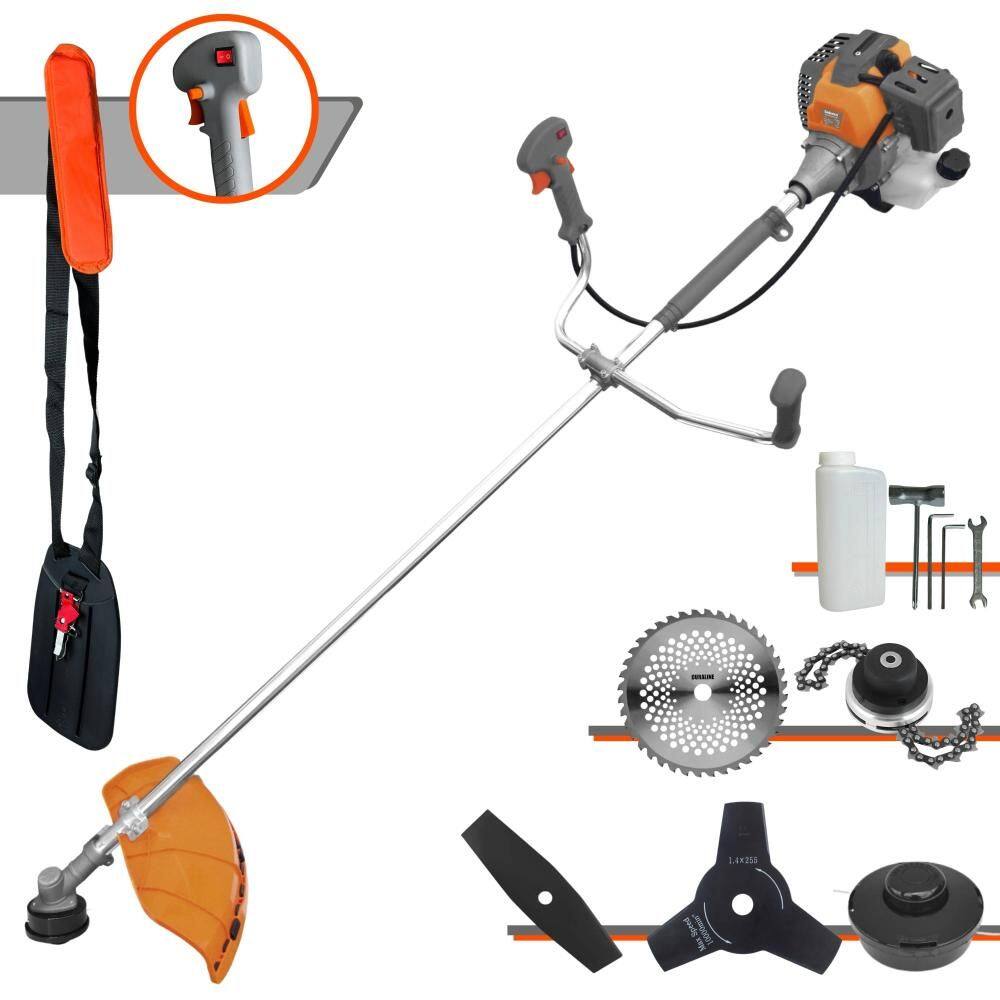 Roçadeira À Gasolina Tekna RL520-P 52cc 2HP 10.000rpm Alta Performance Com Cabeçote Nylon + Facas 2 Pontas, 3 Pontas, 40 Dentes Vídea e Trimmer