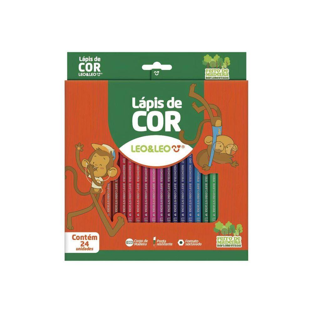 Lápis De Cor De Madeira 24 Cores Escolar Leo & Leo