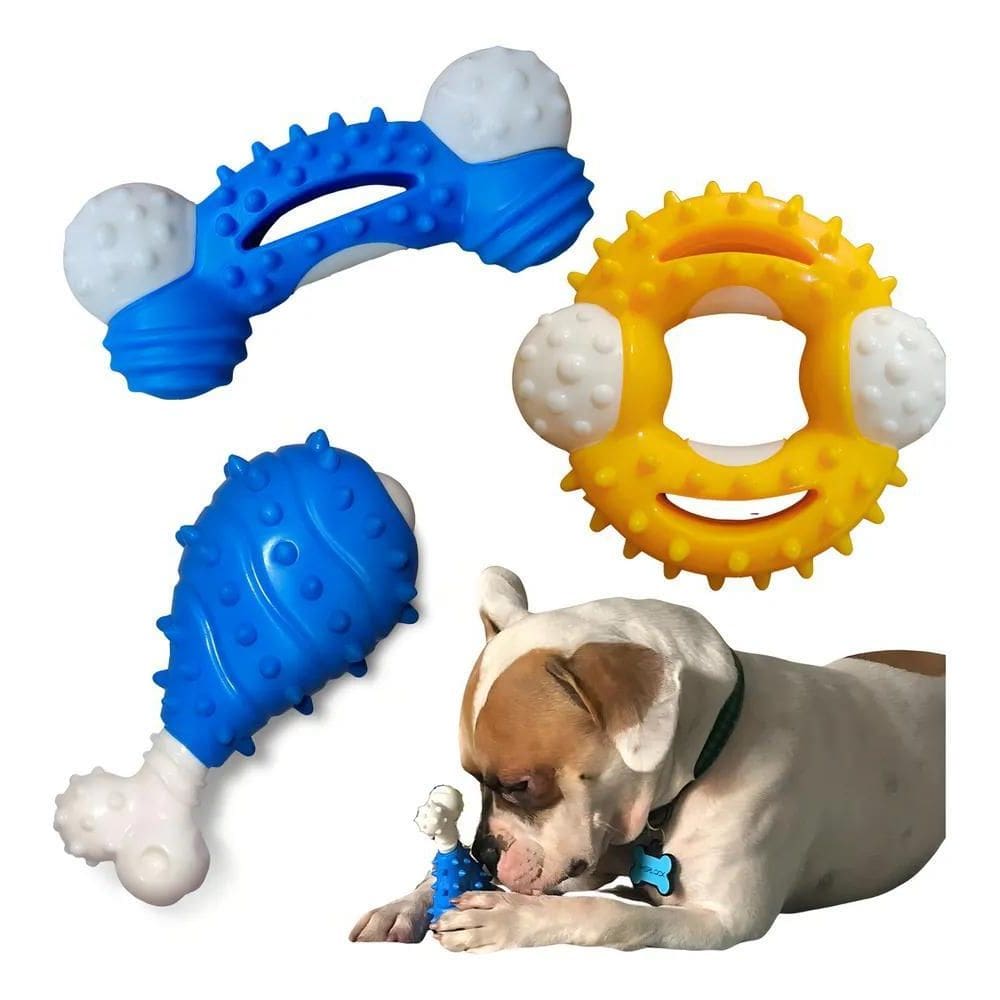 2X Kit3 Brinquedo Resistente Osso Cachorro Pet Forte Grande