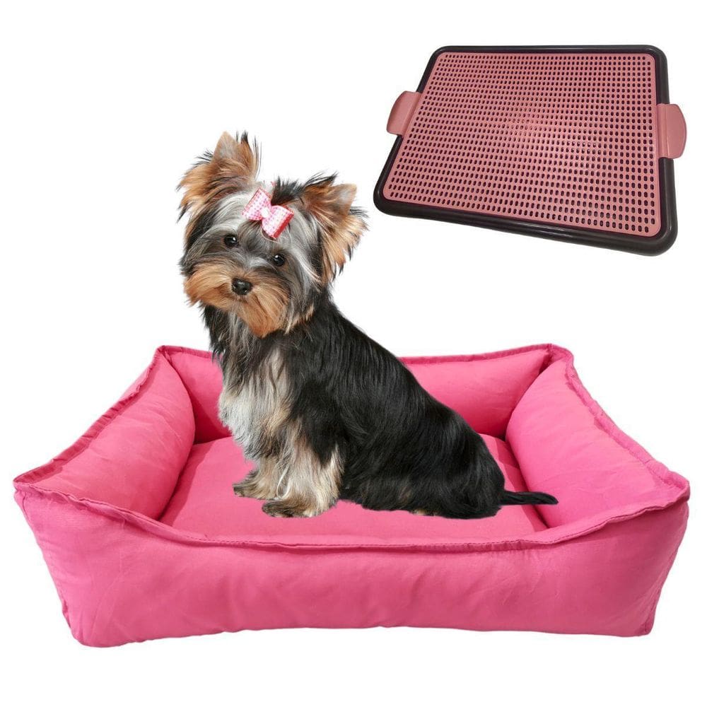 Kit Cama Retangular Tactel M E Sanitário Pet Com Grade Médio