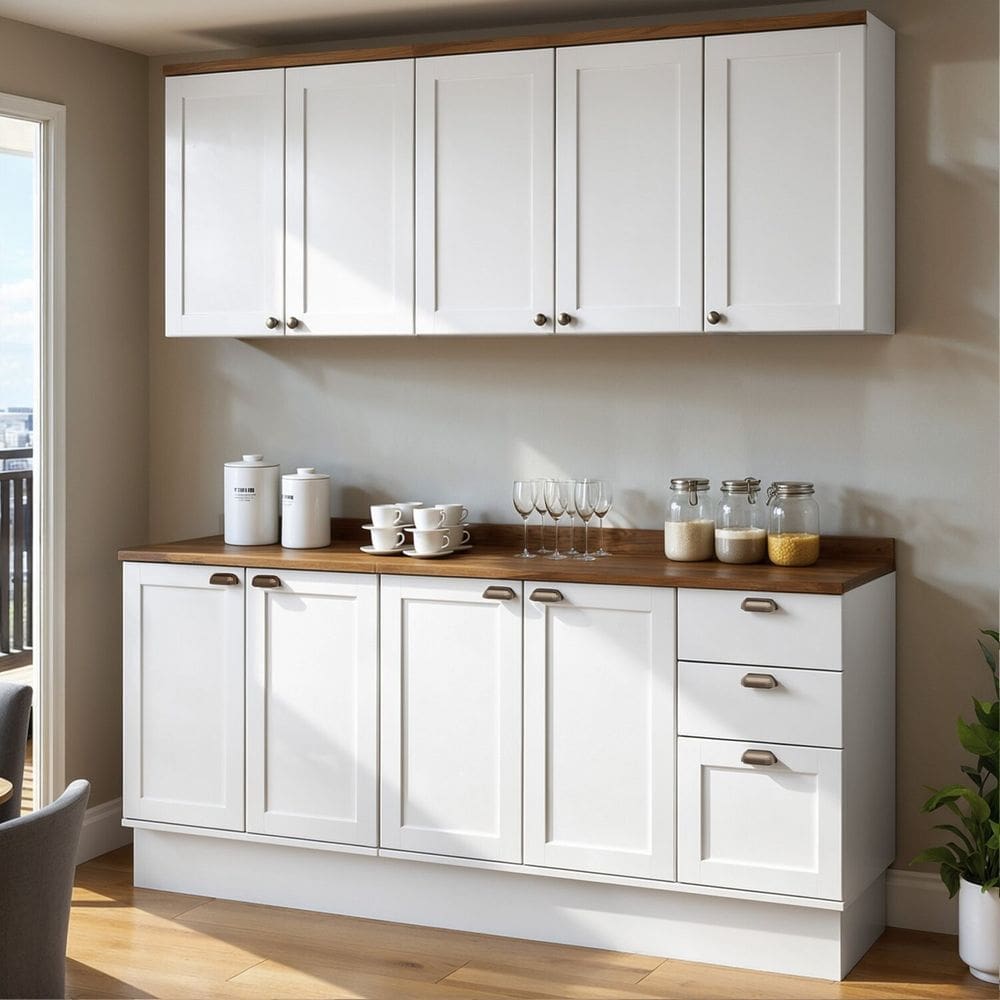 Cozinha Modulada 4 Peças com 2 Aéreos e 2 Balcões 100% Mdf Portas Internacionais Provençal Iluminata Branco/Ébano