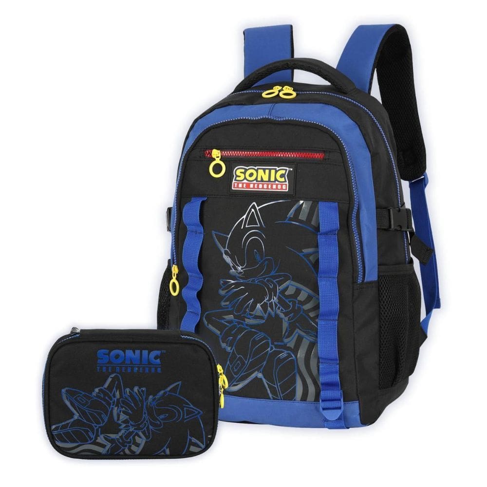 Kit Mochila Costas Sonic E Estojo Box Meninos Escolar Azul