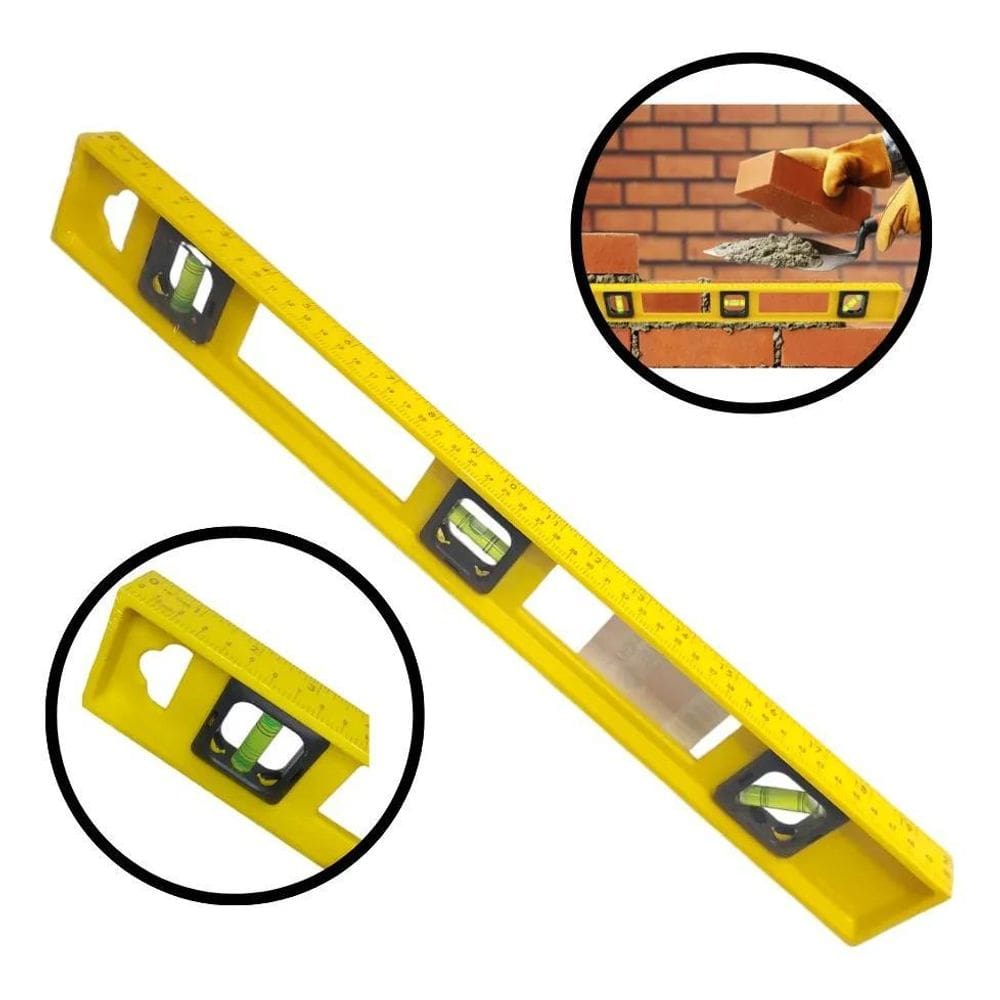 2X Nível Bolha Régua Prumo 50Cm Manual Amarelo