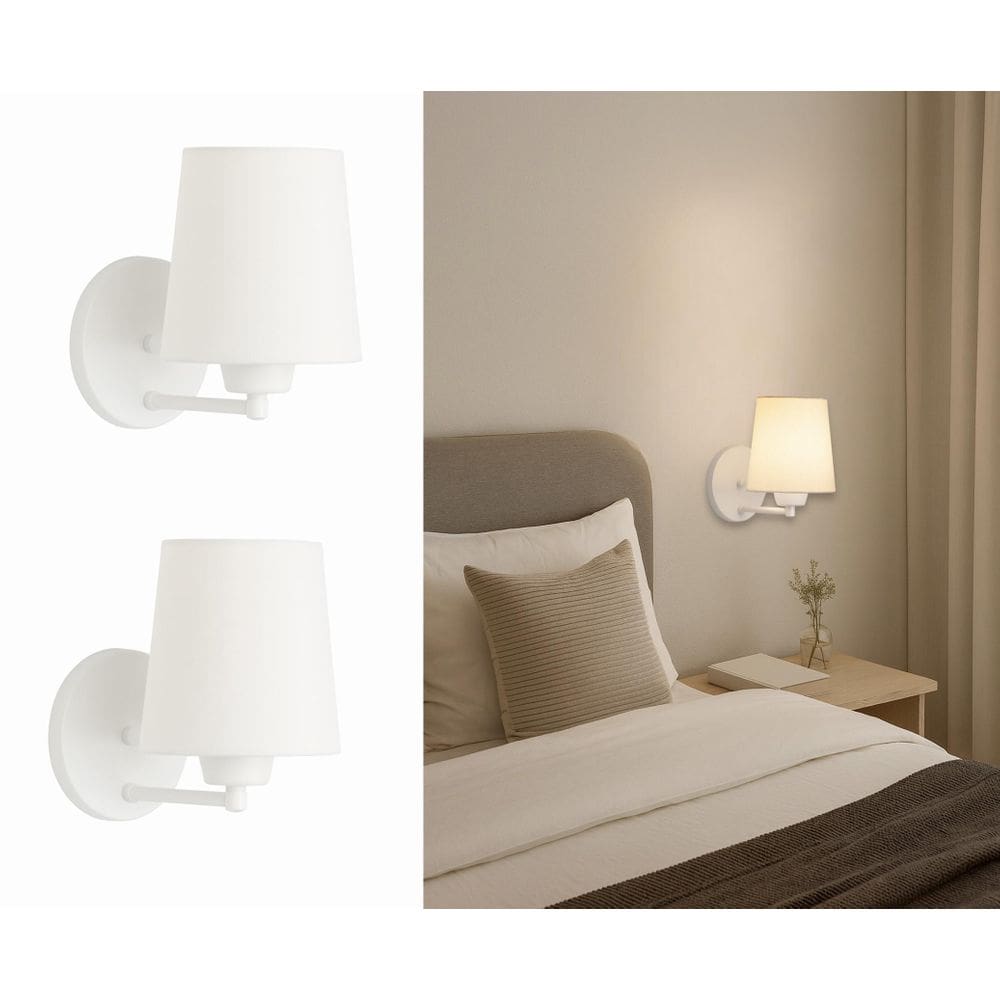 Kit 2 Arandelas Branca Cúpula Cone Tecido Cru Quarto.