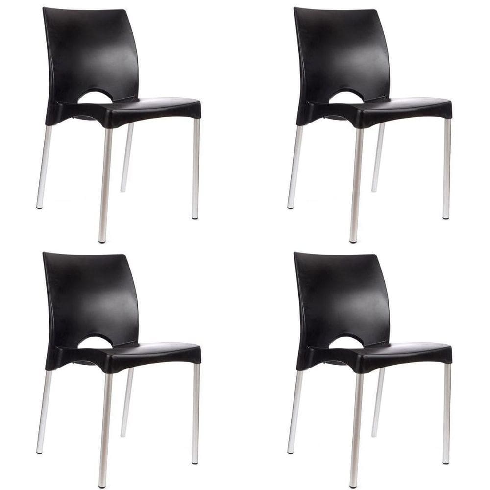 Kit 4 Cadeiras De Jantar Com Pés De Alumínio Boston Preta