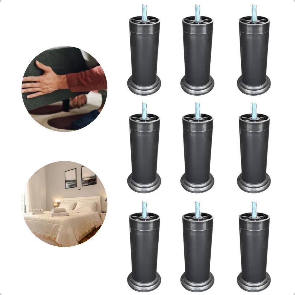 2X Jogo Pés Para Cama Box Baú 9 Peças 12Cm Reforçado Móveis