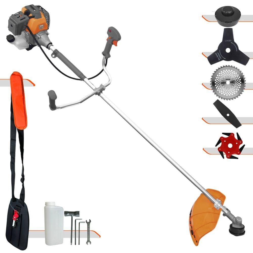 Roçadeira Completa Tekna RL520P À Gasolina 52cc Cortador de Grama Para Todos os Tipos de Trabalho Com Carretel Nylon + Kit de 4 Lâminas de Cortes
