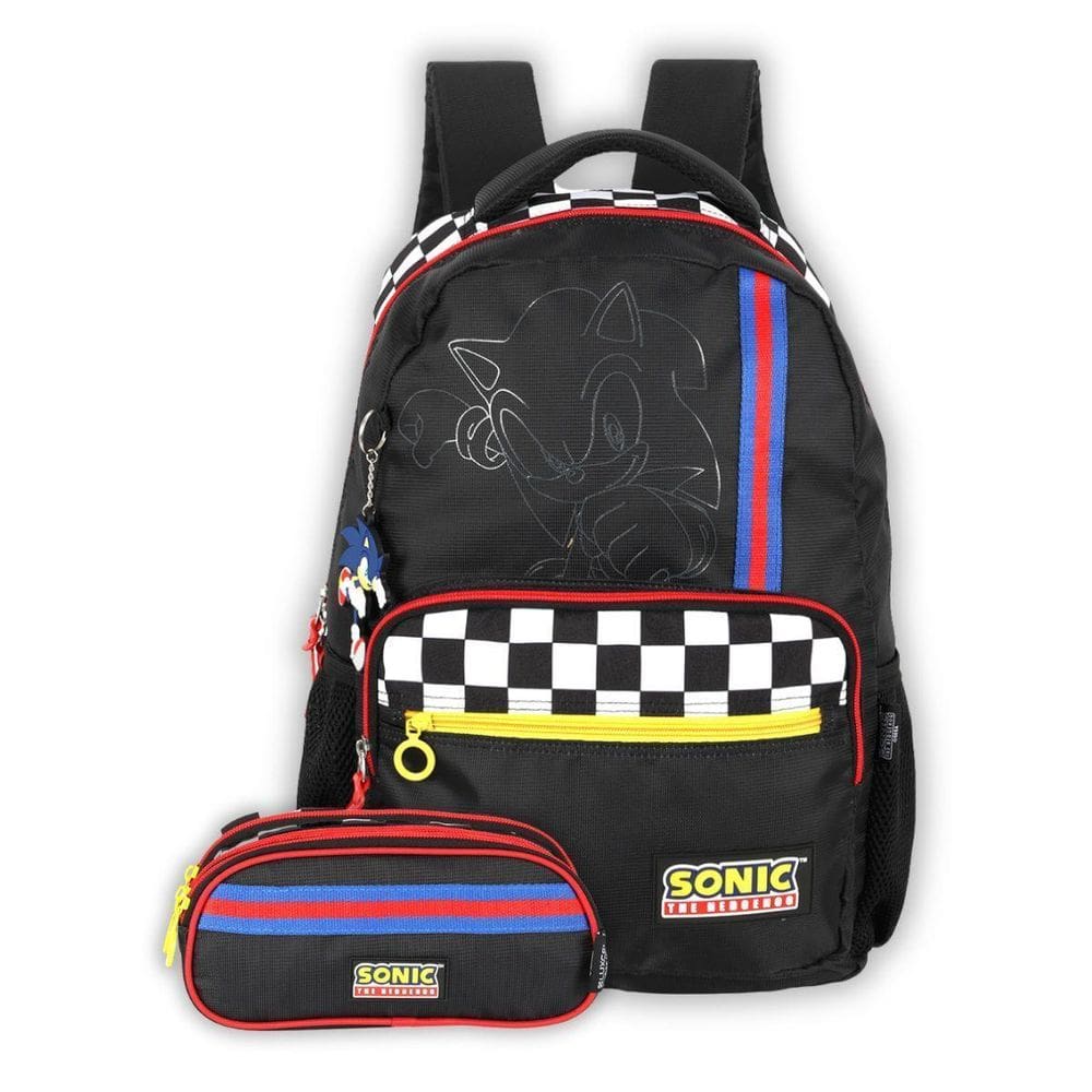 Kit Mochila Sonic E Estojo Personagem Escolar Meninos Preto