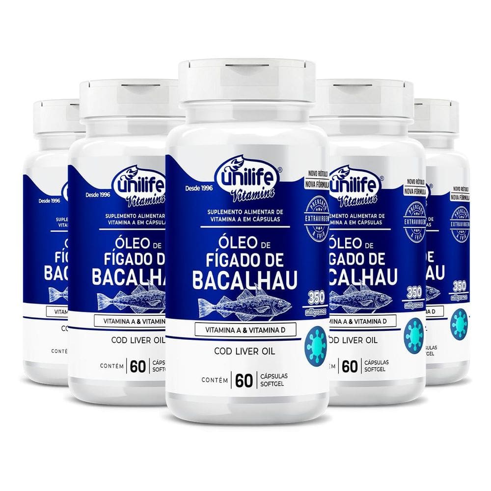 Kit 5 Óleo De Fígado De Bacalhau 60 Cápsulas Unilife