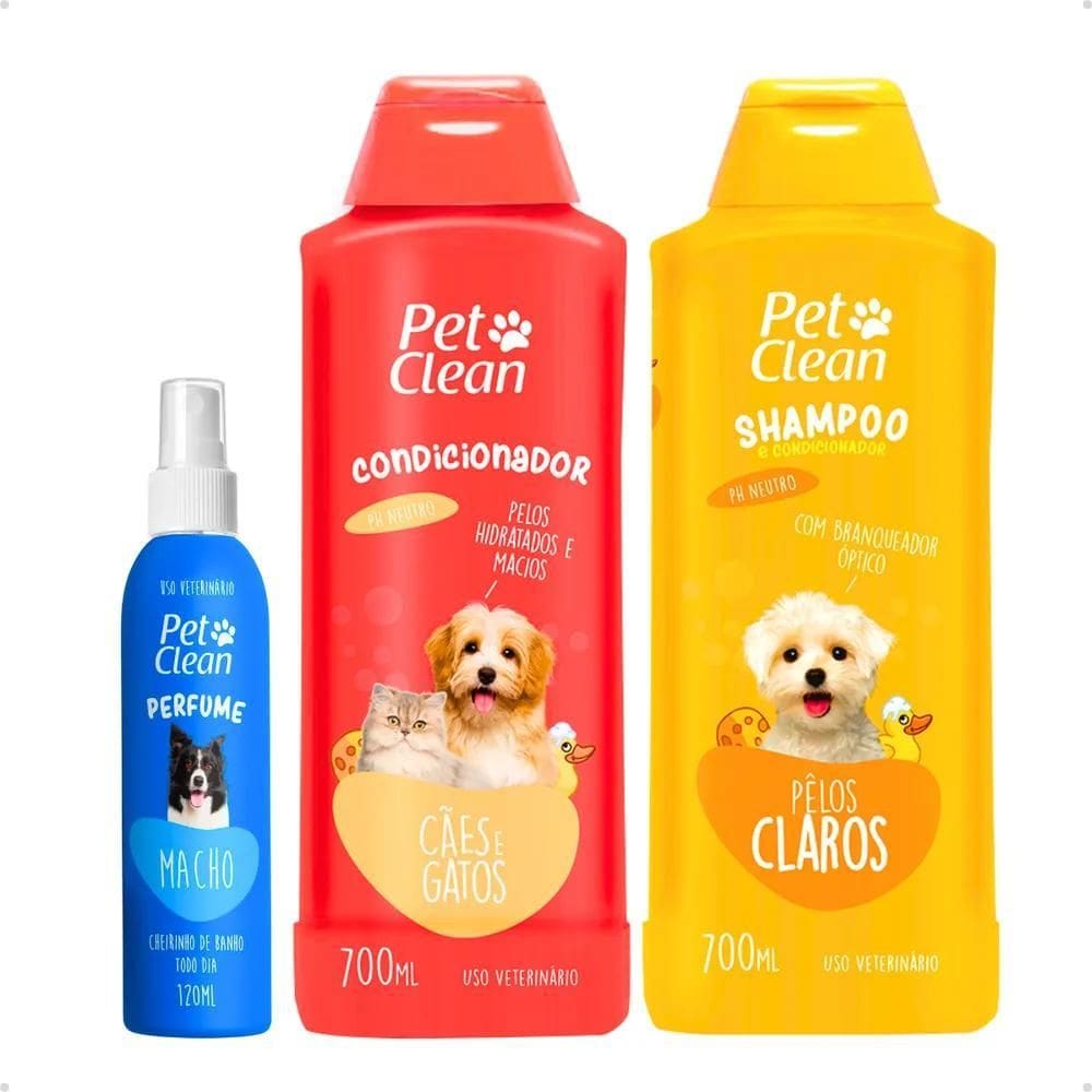2X Kit Shampoo Pelos Claros + Condicionador + Perfume Pet Cl