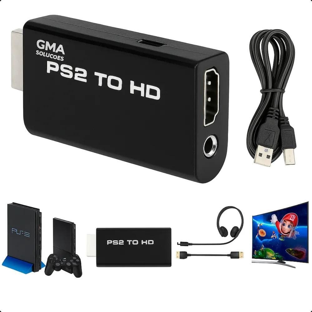 2X Adaptador De Vídeo Para Ps2 Full Hd 1080P Tv Monitor Conv