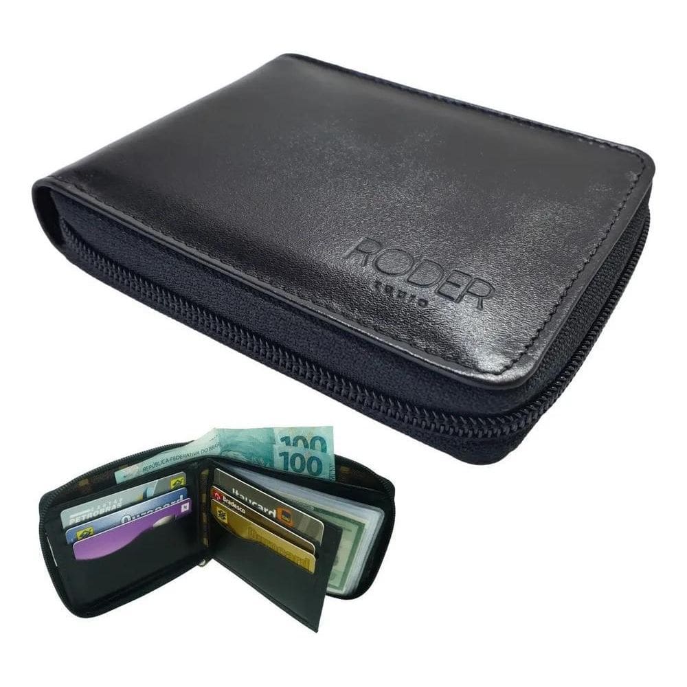 2X Carteira Masculina Grande Ziper Com Porta Moedas Document