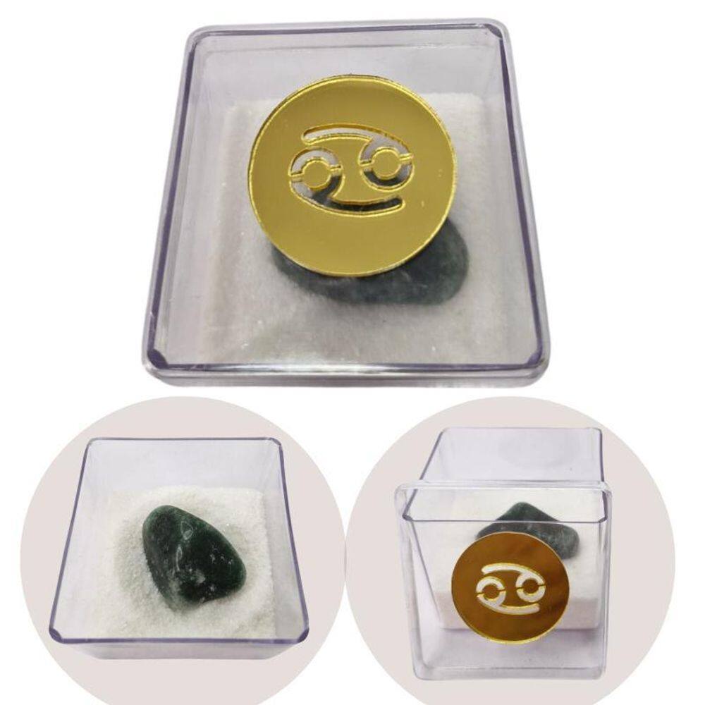 Pedra Do Signo Câncer Quartzo Verde Box Acrílico