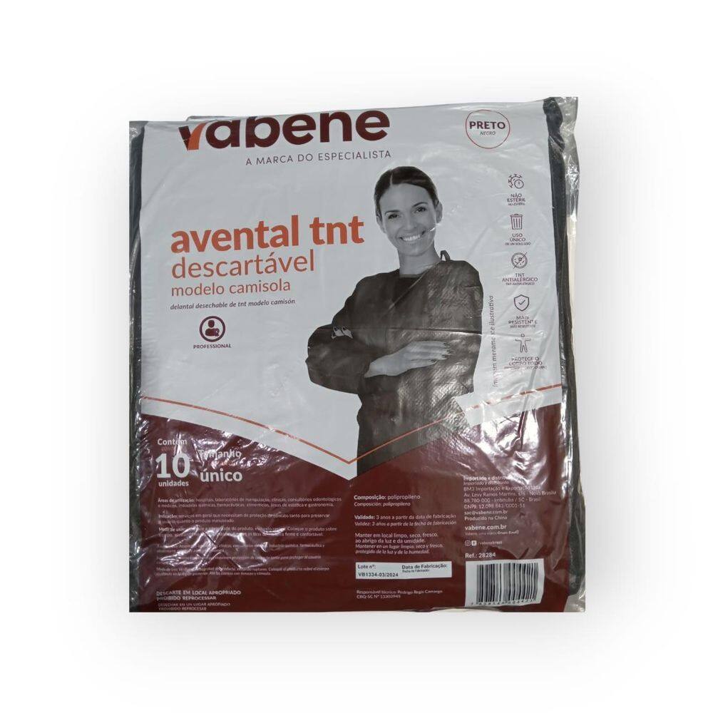 Avental Tnt Mg Longa Preto 130Cmx100Cm Vabene