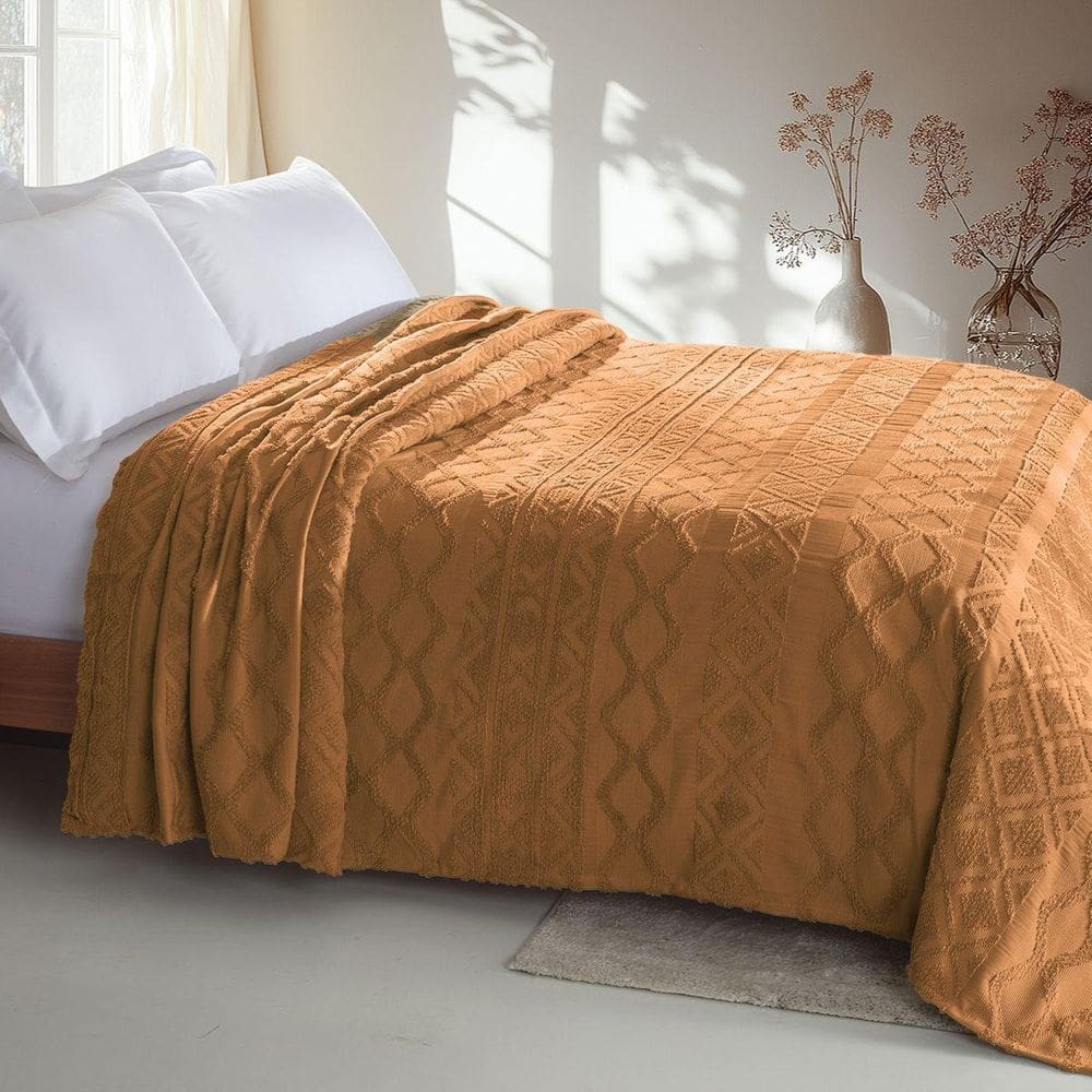 Colcha Chenille Jolitex Casal Memories Toque Algodão Tijolo