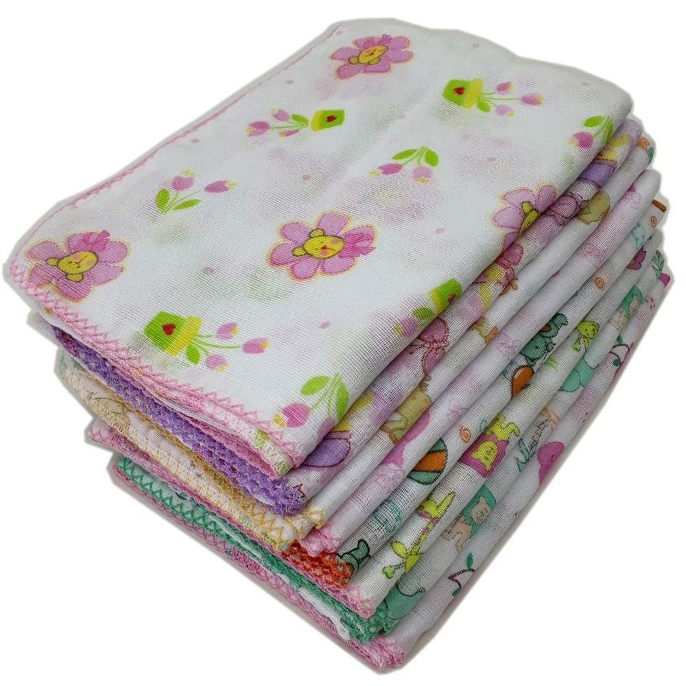 3 Toalha Fralda Luxo Estampada 70X110 Com Crochê Feminino