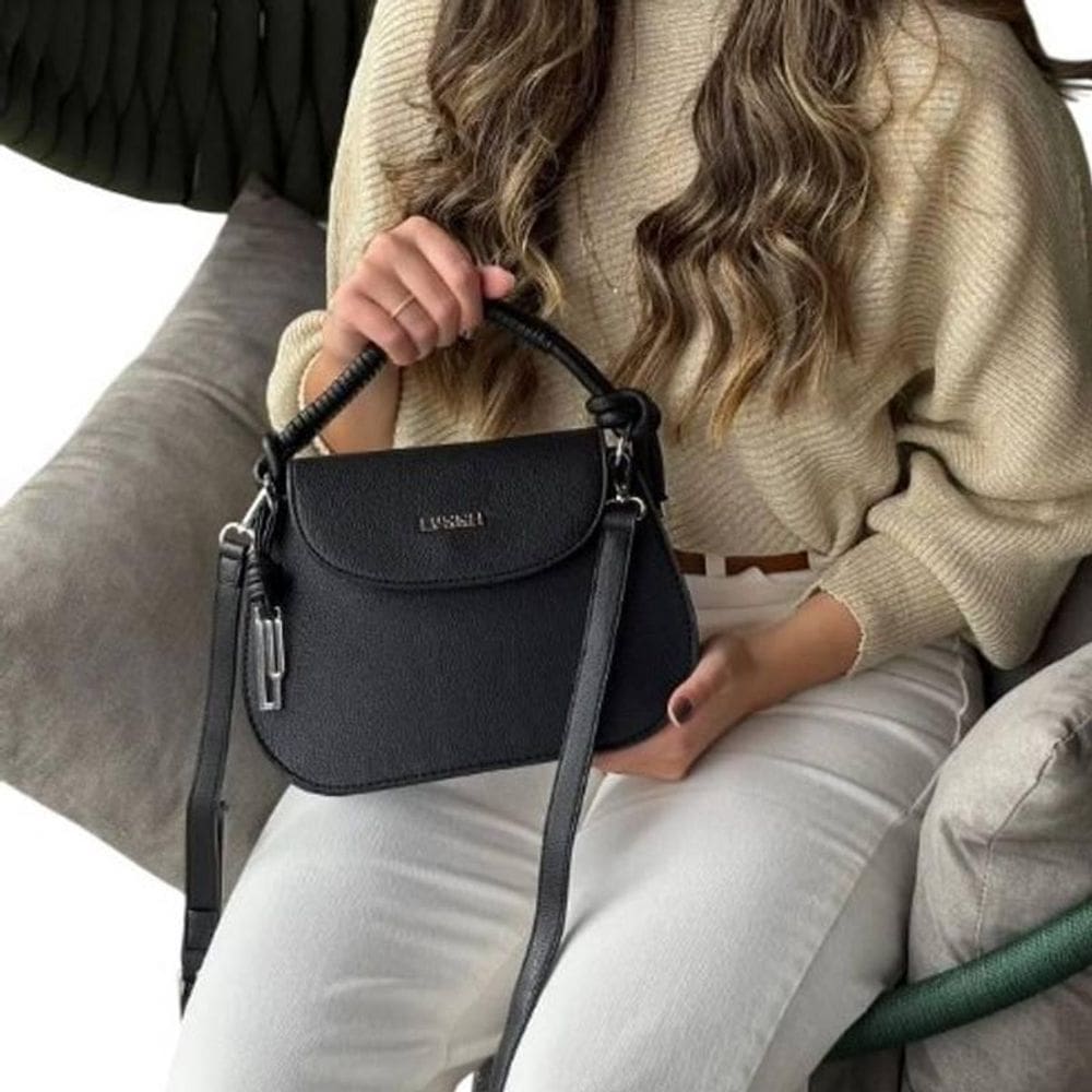 Bolsa Feminina Preta Transversal Com Alça De Mão E Ombro
