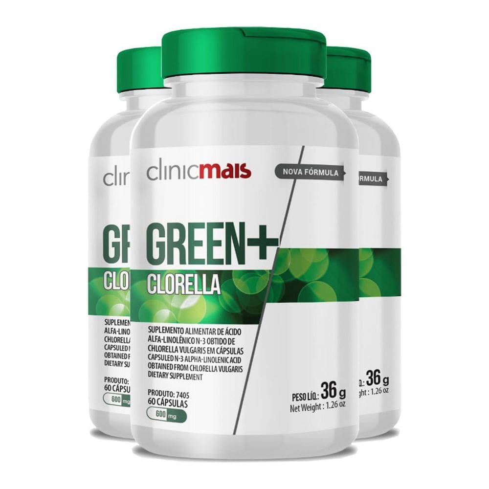 Kit 3 Clorella Green 600Mg Clinicmais 60 Cápsulas