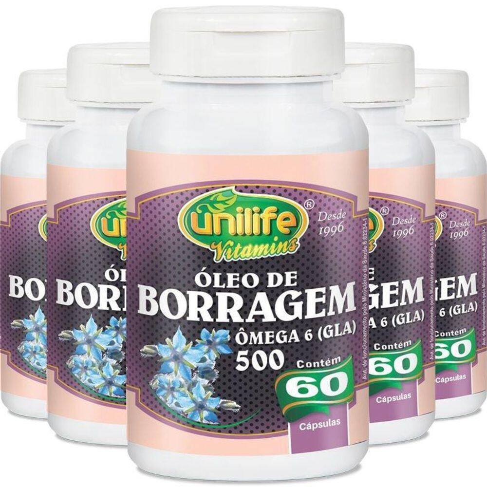 Kit 5 Óleo De Borragem Unilife 60 Cápsulas