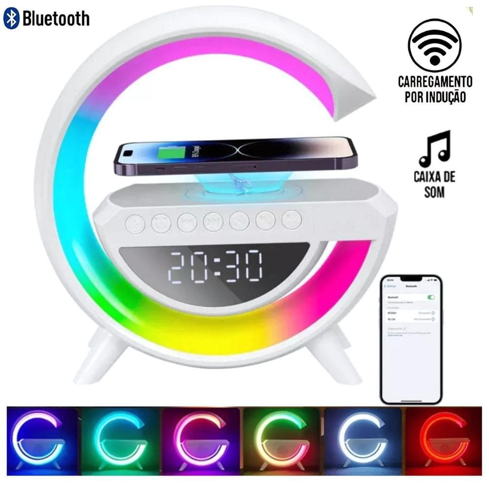 Luminária Led Hi-Tech Com Som Potente E Carga Por Indução