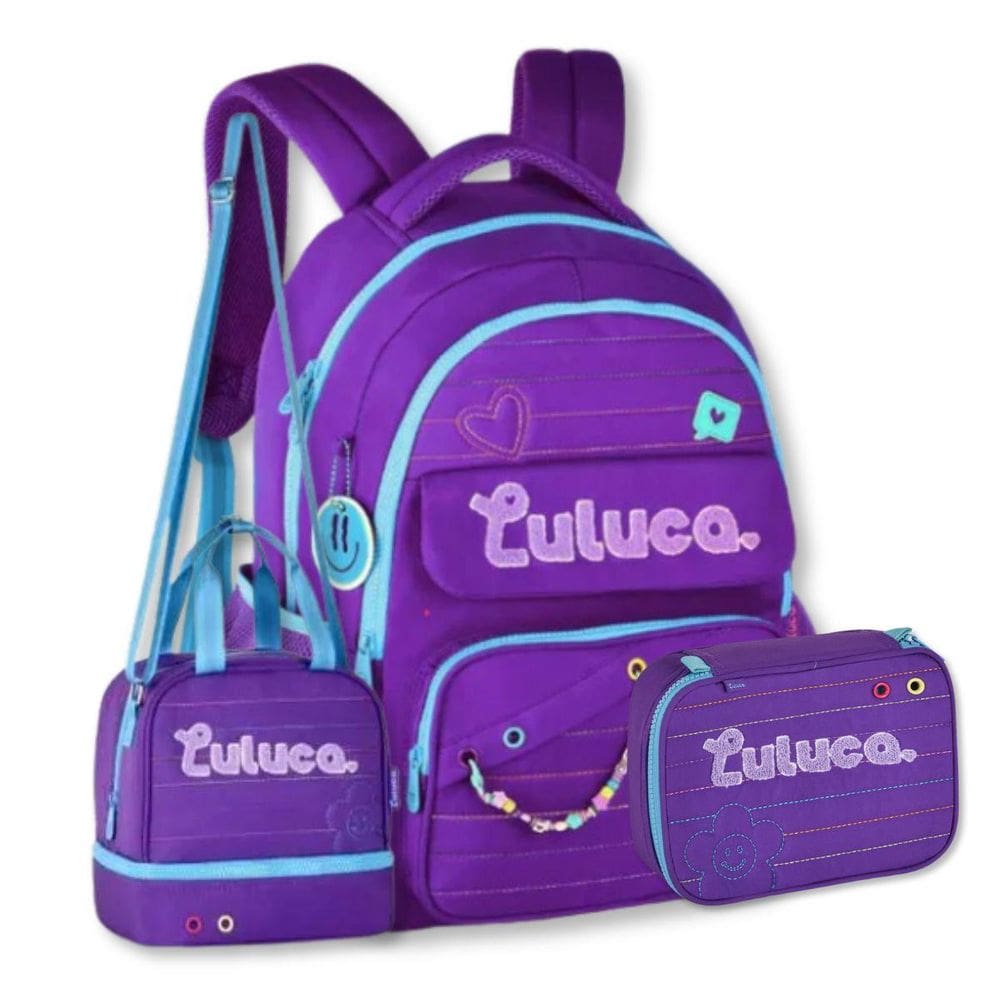 Kit Luluca Mochila Costas Com Lancheira E Estojo Box Escolar