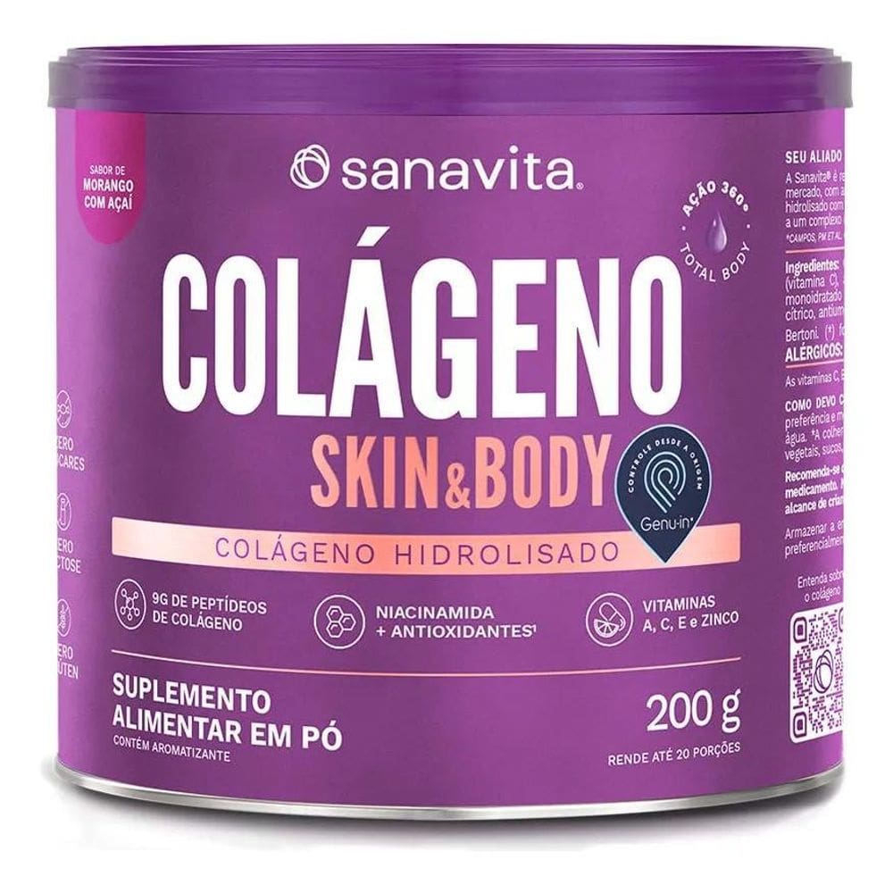 2X Colágeno Skin Sanavita Morango Com Açaí 200G