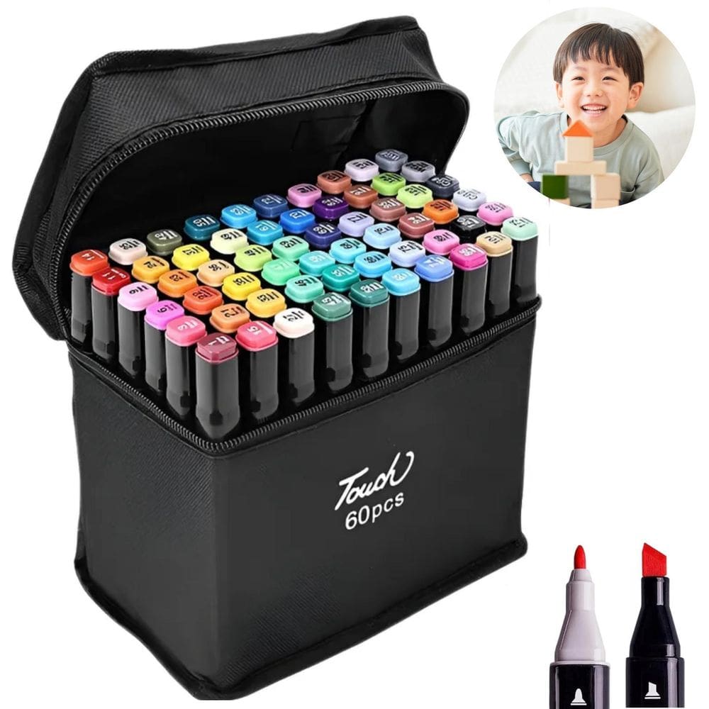 Kit Canetas Touch Marcador 60 Cores Para Desenho, Colorir E Ilustrar