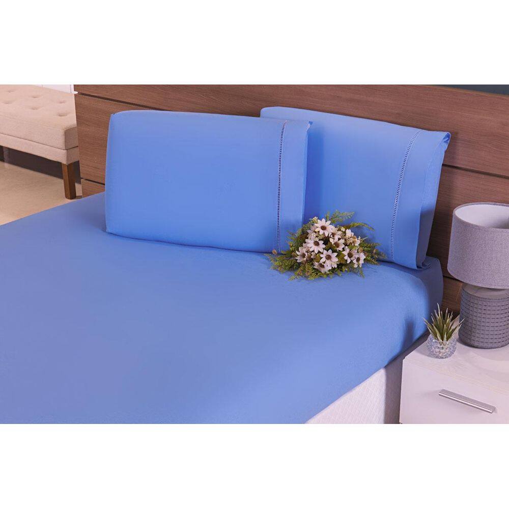 Jogo Lençol Mini Cama 2 Peças Percal 200 Fios Azul
