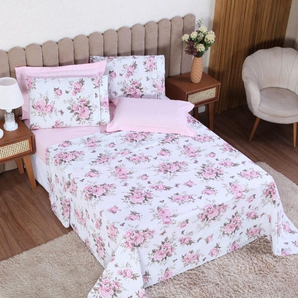 Jogo Cama Solteiro 2P Lençol Sem Elástico + Fronha 100%