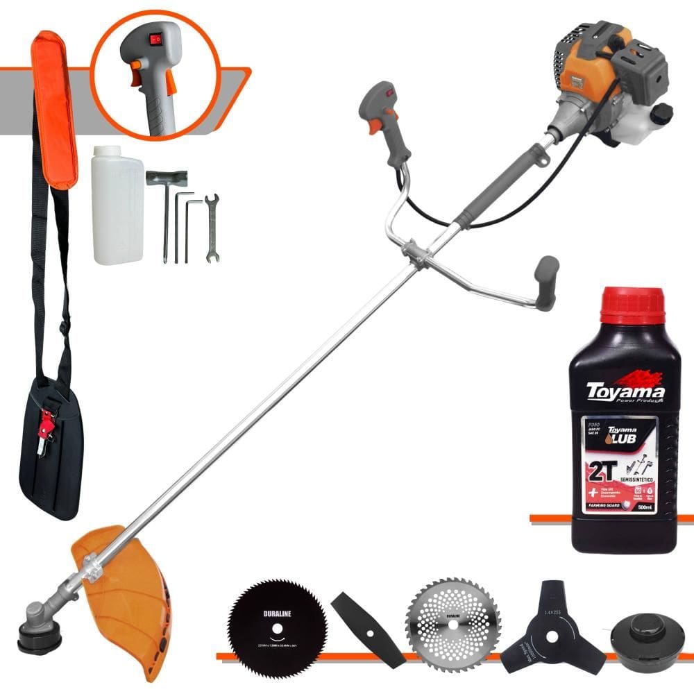 Roçadeira Multifuncional Tekna RL520P À Gasolina 52cc 2HP 10.000rpm Completa 5 Em 1 Com Carretel + Kit 4 Lâminas de Corte + ÓLEO TOYAMA 2 Tempos