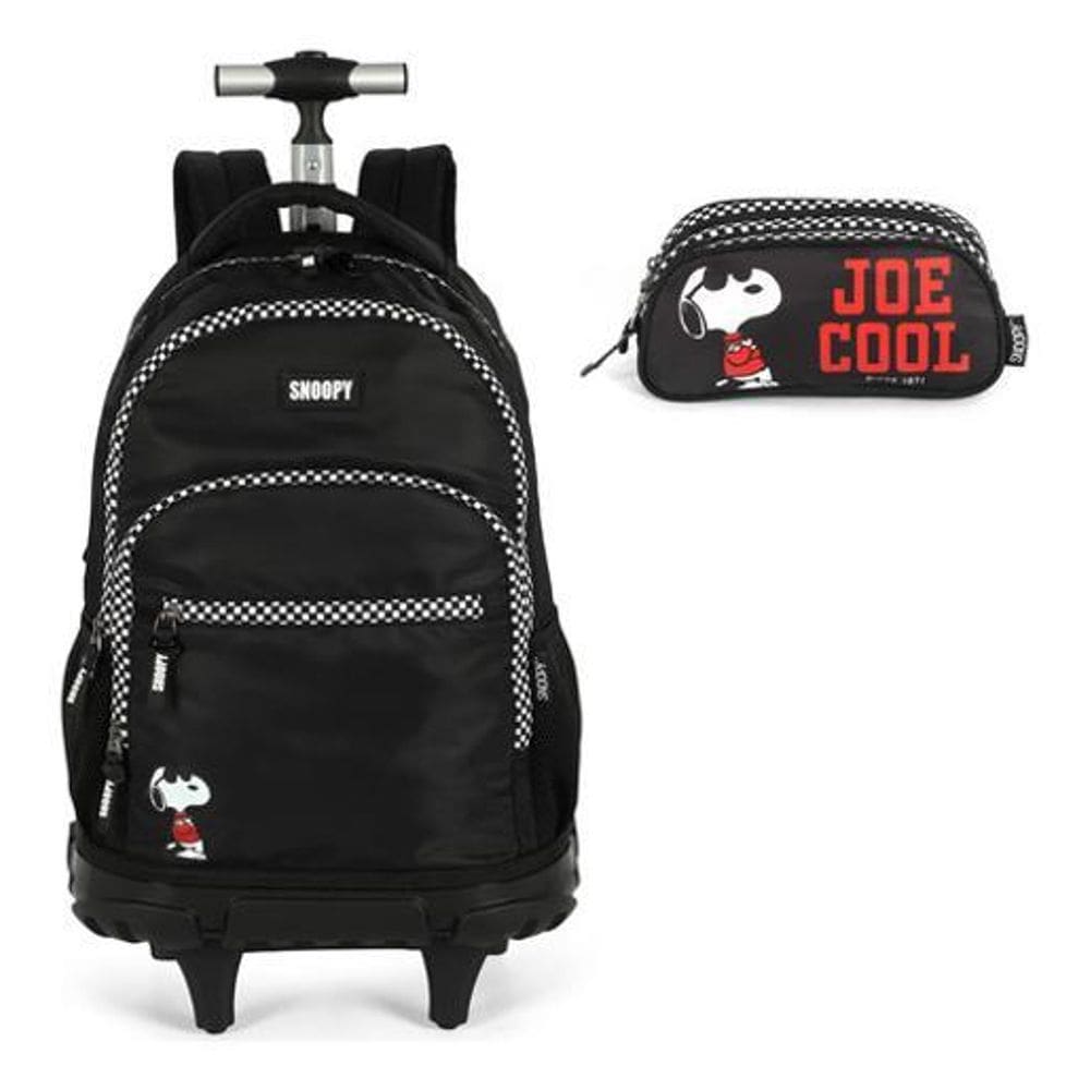 Kit Mochila Rodinhas Estojo Juvenil  Snoopy Peanuts