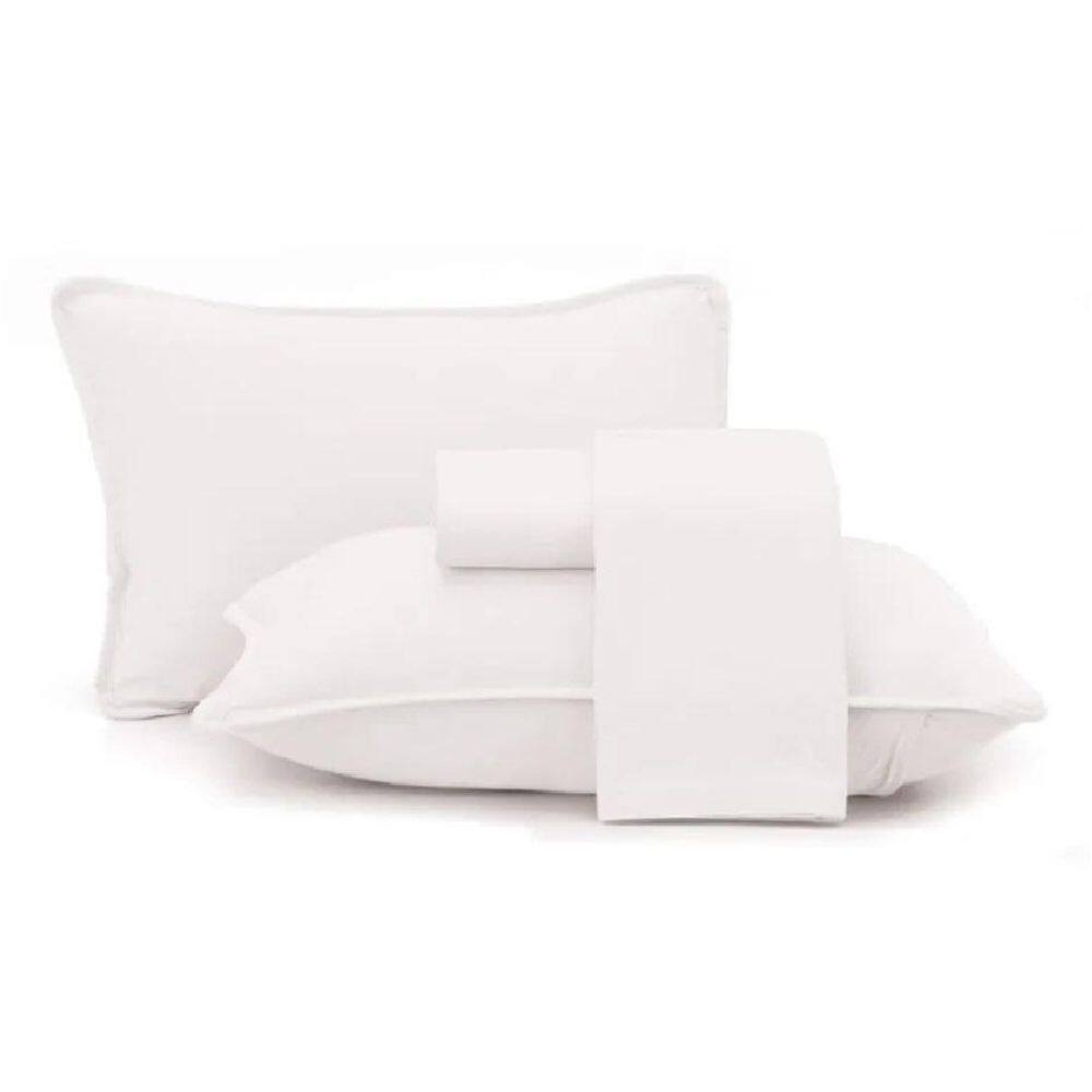 Jogo Cama Queen 4 Pcs Malha Algodão Fio Penteado Branco